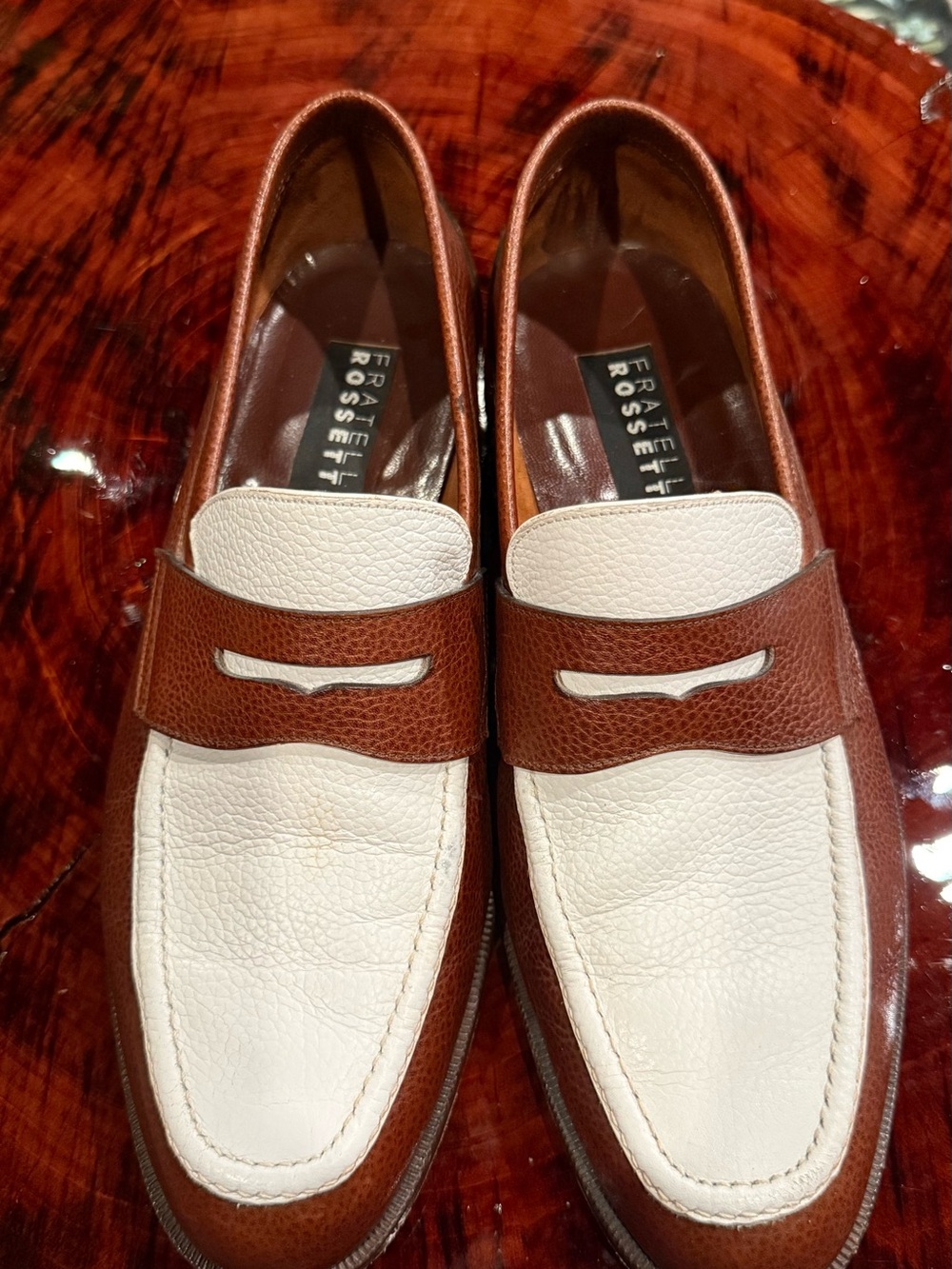 Vintage Fratelli Rossetti Two-Tone Leather Penny Loafers, made in Italy, size 9D